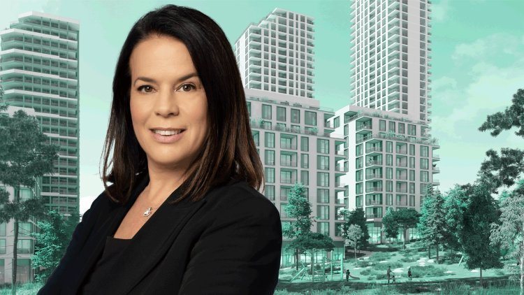 דלית רביב, מנכ&quot;לית ICR, על רקע הדמיה של הפרויקט בחיפה (רמי זרנגר, סטודיו אור)