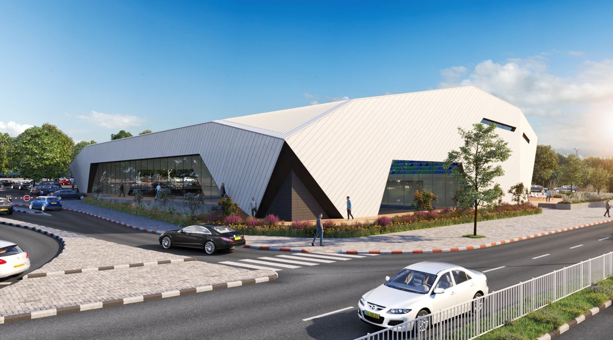 כך ייראה מתחם הבריכה האולימפית מבחוץ (V5 אדריכלים)