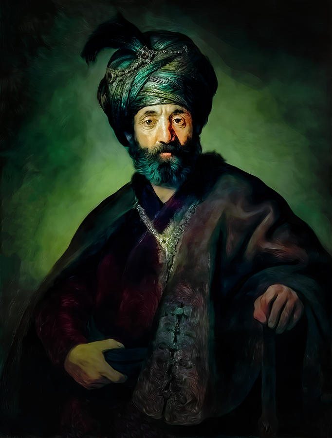 גבר בלבוש אוריינטלי-ציורו של רמבדנט המיוחס לרב הפיראט שמואל פלאגי