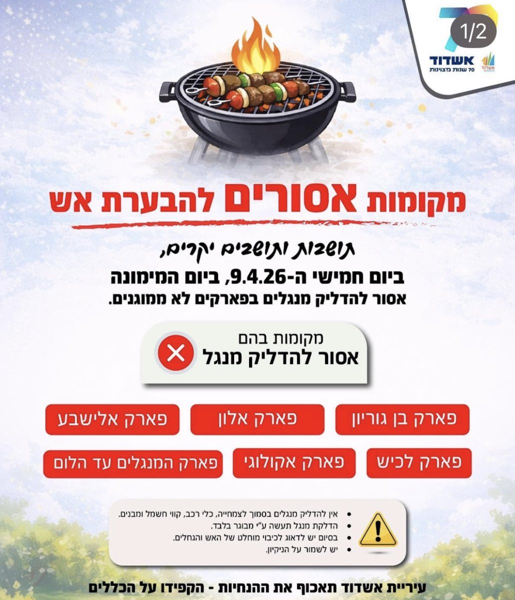 המקומות בהם אסור להדליק מנגל באשדוד 