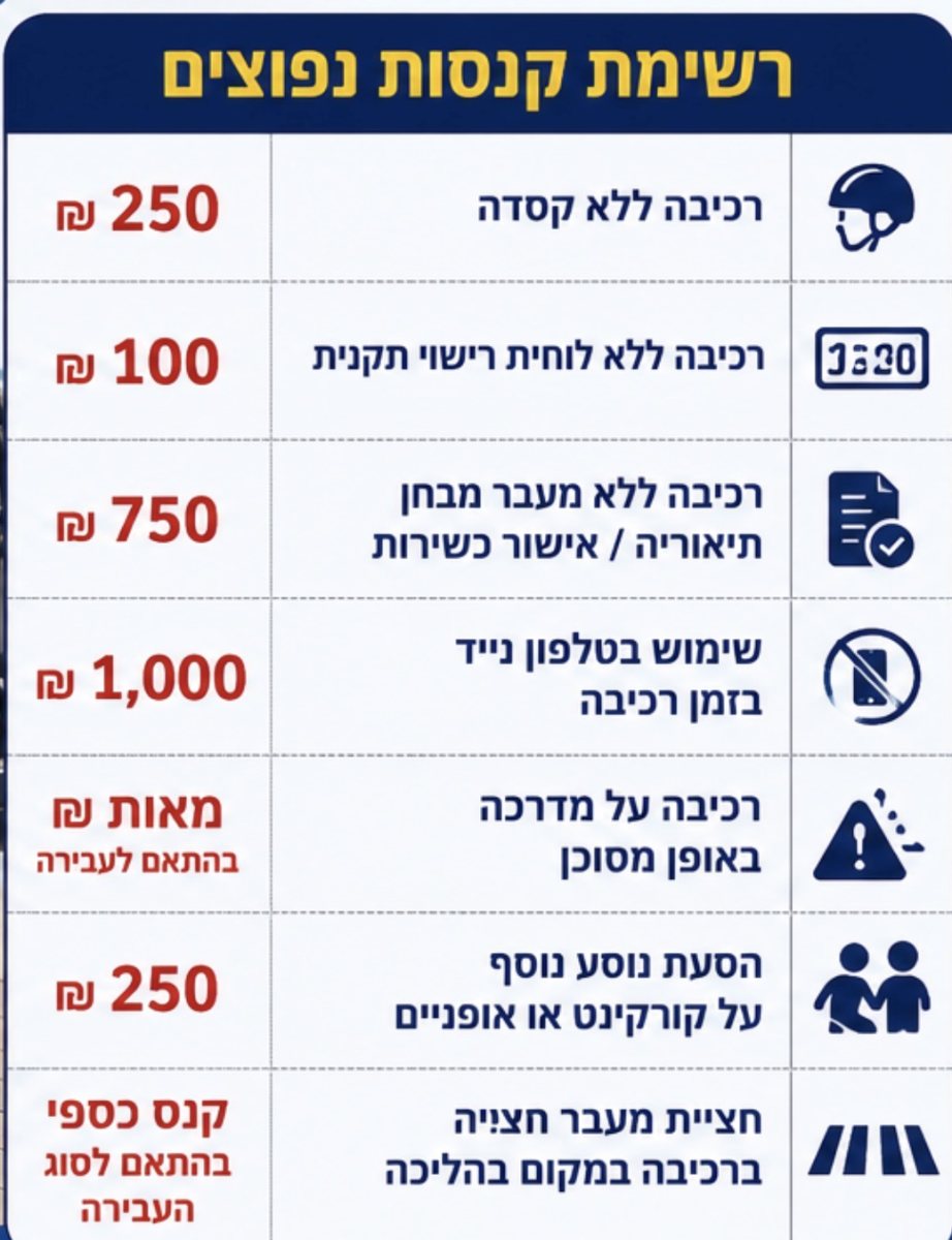 קנסות נפוצים 