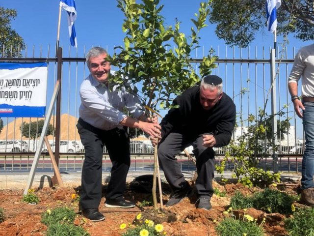  רקטור ומייסד SCE פרופ' יהודה חדד ועובדי המכללה נוטעים. צילום: יח"צ SCE