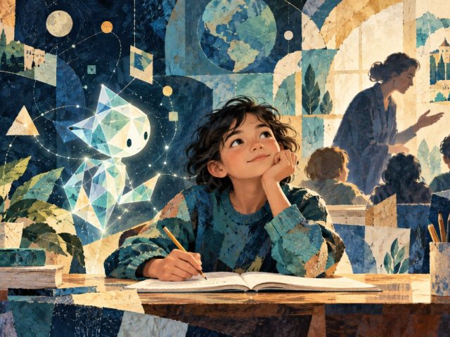 איור AI, עתיד הלמידה; אינו תיעוד של ילד, מורה או מוצר אמיתי.