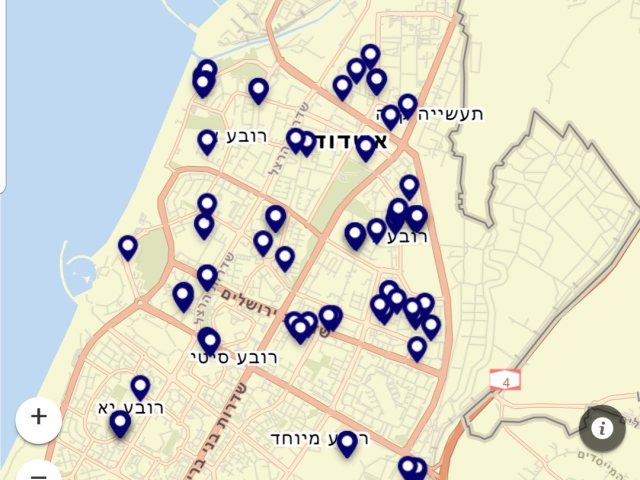 מפת התפשטות קורונה באשדוד נכון ל-5.7.2020